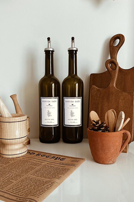 Amber Glass Set of 2 Oil Dispensers 750 ml - Silver