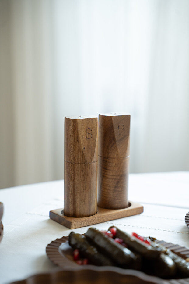 Acacia Stand Salt & Pepper Set