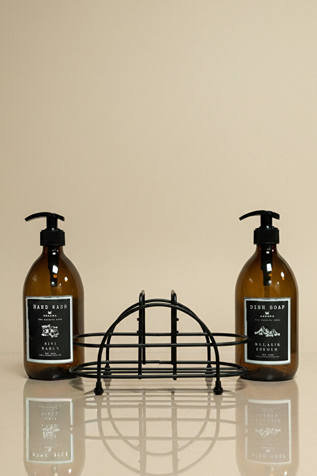 Amber Glass 500 ml Soap Dispenser 2 Piece Set with Metal Stand