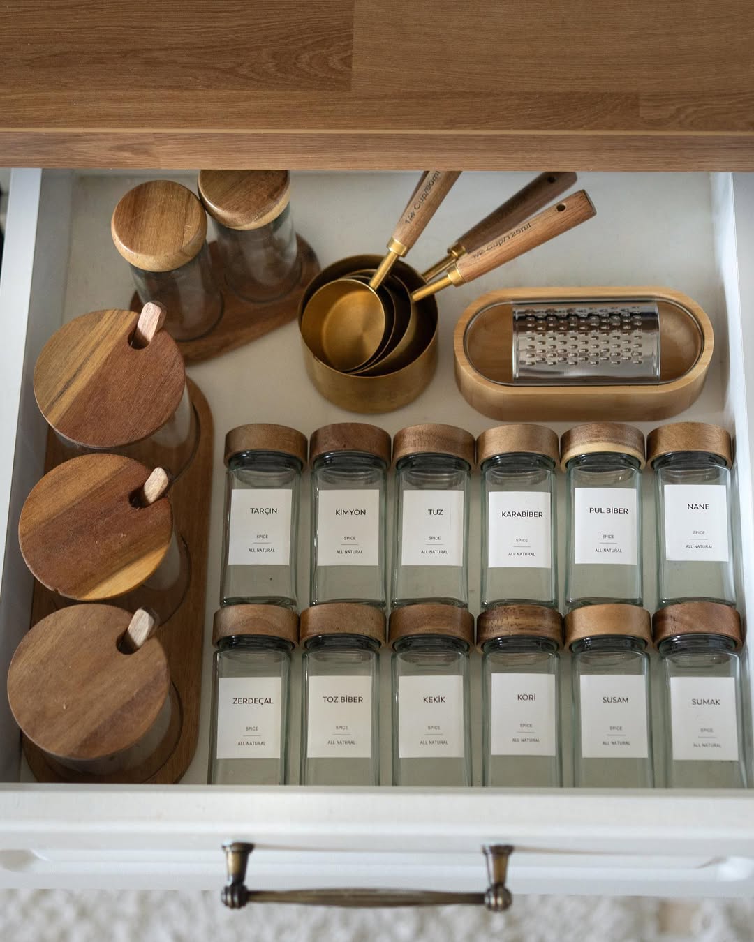Set of 12 Acacia Lidded Square Spice Jars