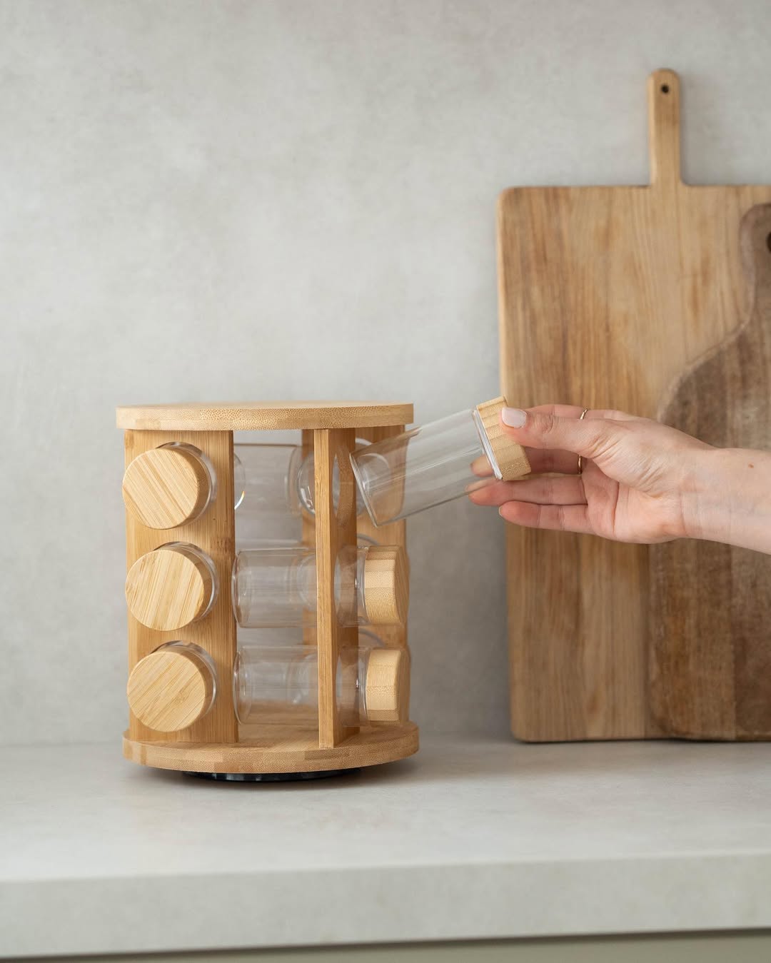 Set of 12 Spice Jars with Bamboo Rotating Stand