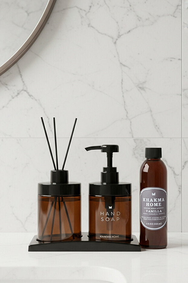 Vanilla Scented Amber Soap Dispenser Set