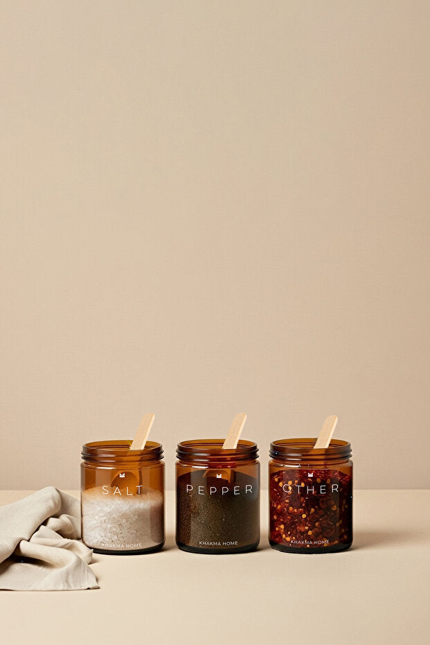 Amber Glass Spice Jar 3 Piece Set