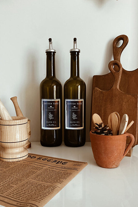 Amber Glass Set of 2 Oil Dispensers 750 ml - Silver