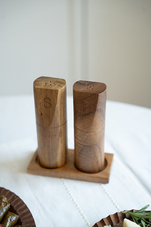 Acacia Stand Salt & Pepper Set