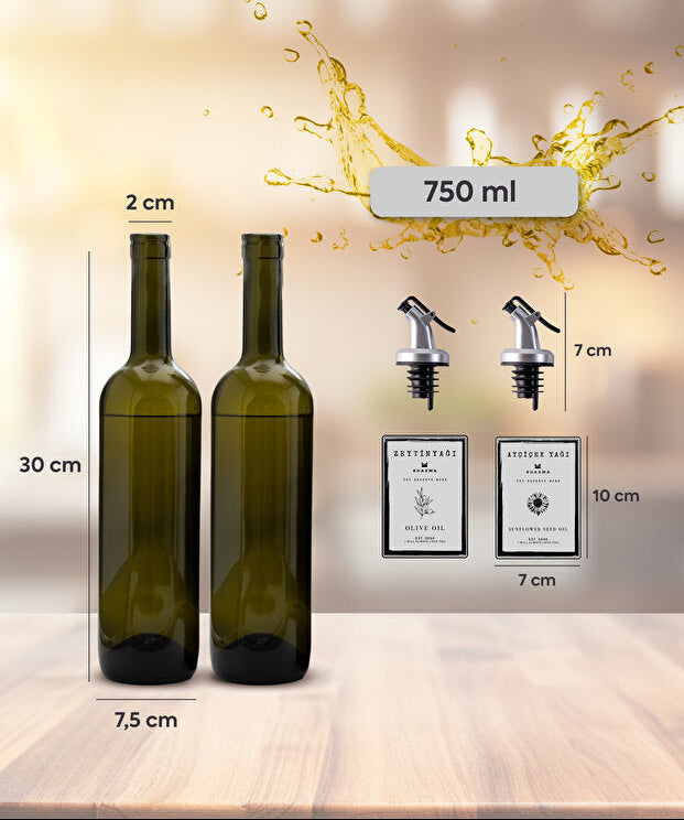 Amber Glass Set of 2 Oil Dispensers 750 ml - Silver