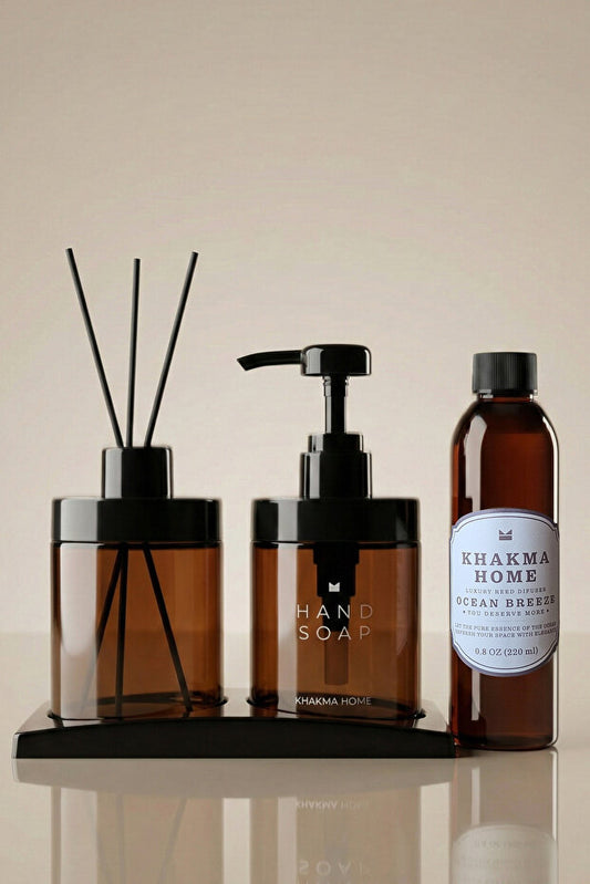 Ocean Breeze Scented Amber Soap Dispenser Set