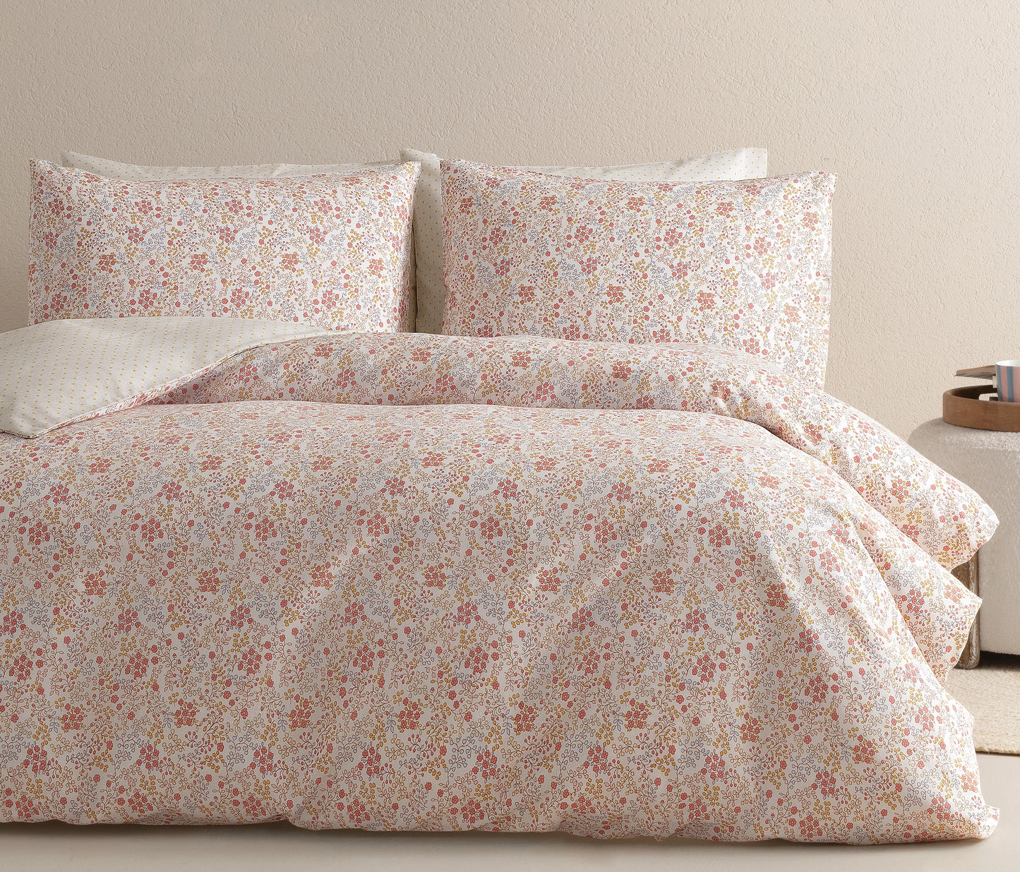 Lacie Floral Cotton Blend Duvet Cover Set - Beige