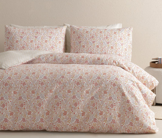 Lacie Floral Cotton Blend Duvet Cover Set - Beige