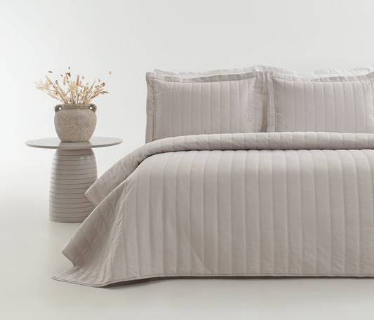 Faint Quilted Bedspread Set - Stone