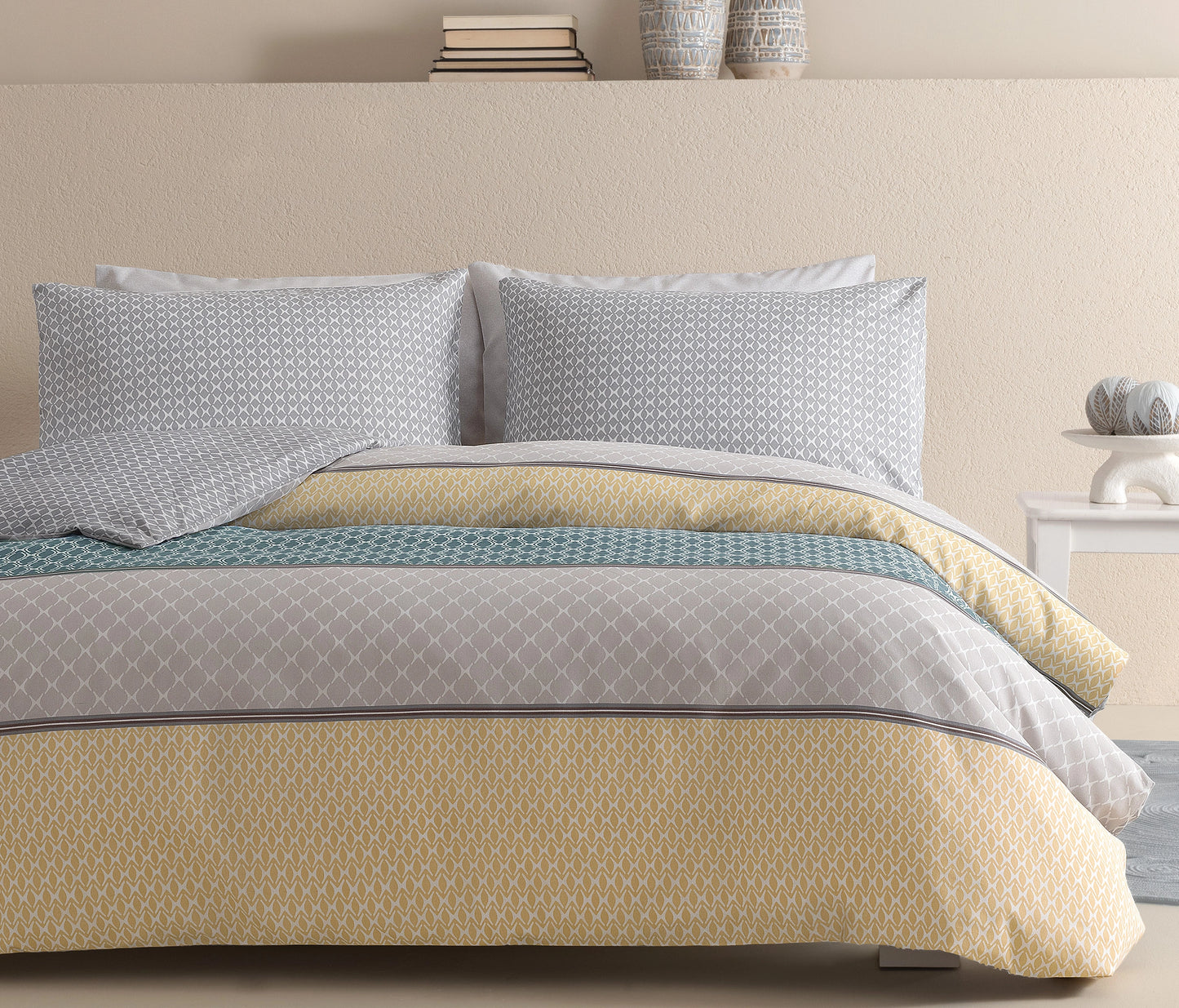 Hilaris Geometric Cotton Blend Duvet Cover Set - Gray