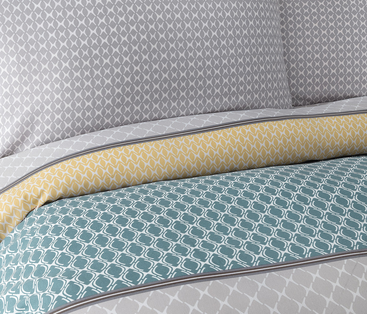 Hilaris Geometric Cotton Blend Duvet Cover Set - Gray