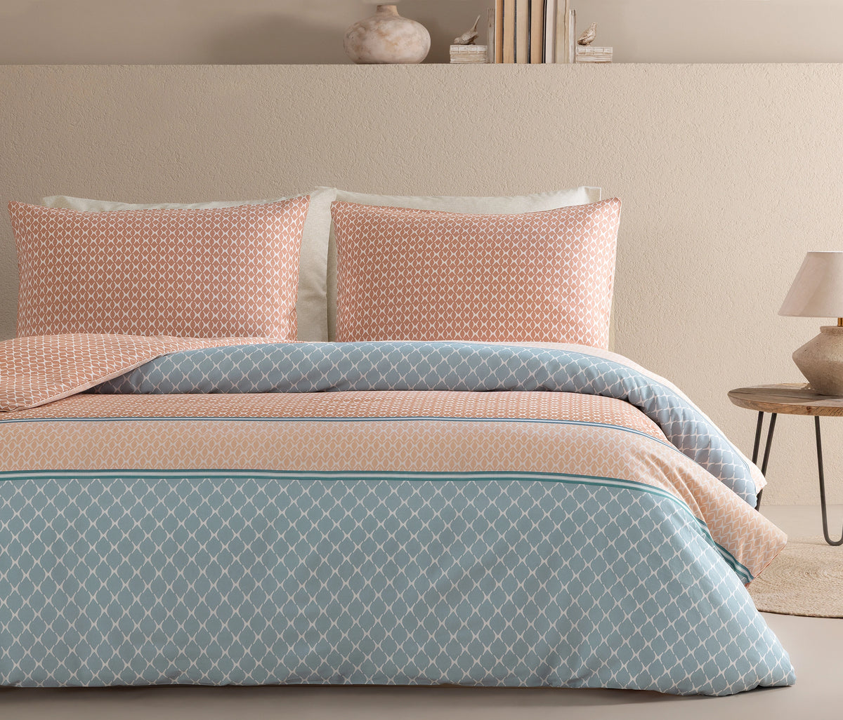 Hilaris Geometric Cotton Blend Duvet Cover Set - Pink