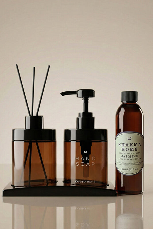 Jasmine Scented Amber Soap Dispenser Set
