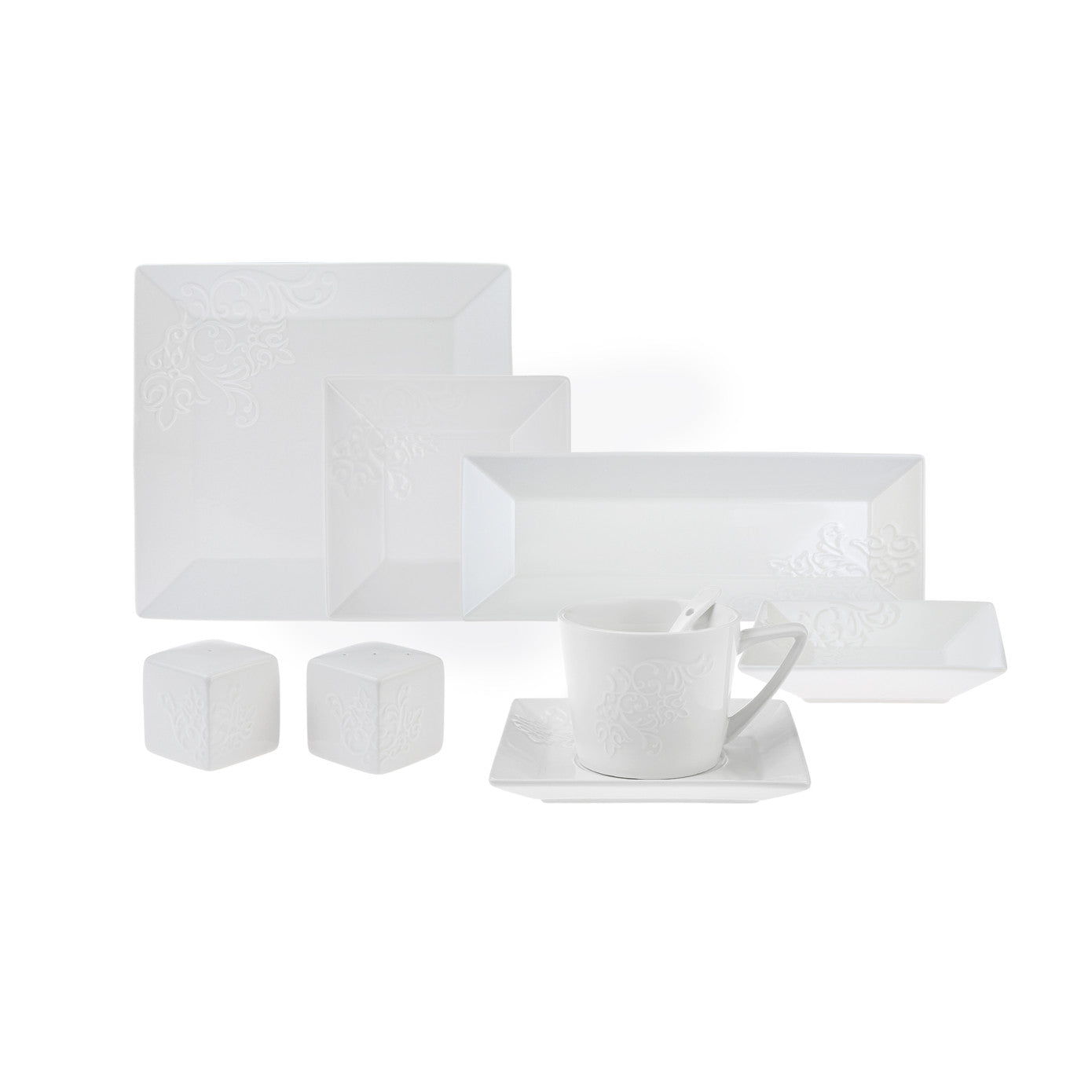 Forever Bone Trend Emboss 32 Piece 6 Person Breakfast Set