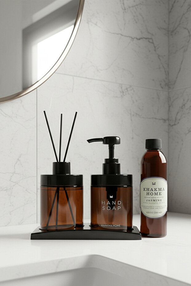 Jasmine Scented Amber Soap Dispenser Set