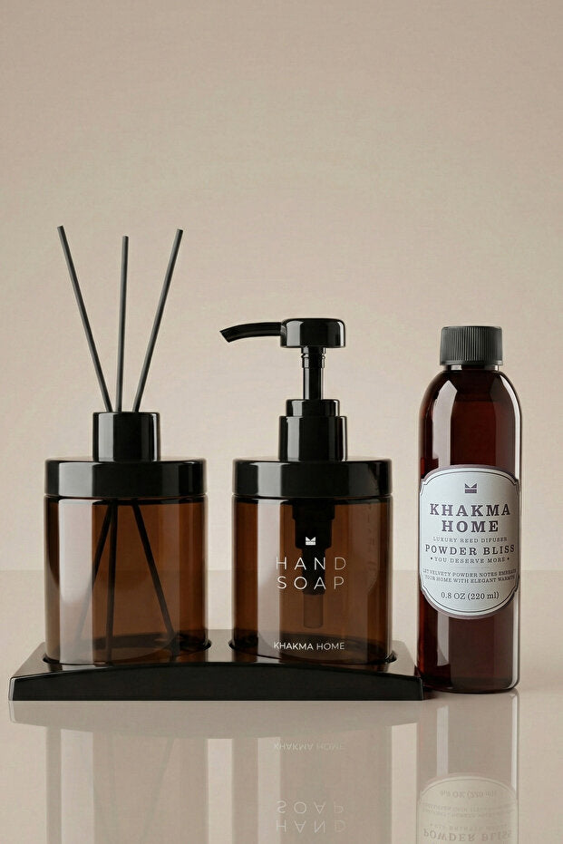 Powder Bliss Scented Amber Soap Dispenser Set