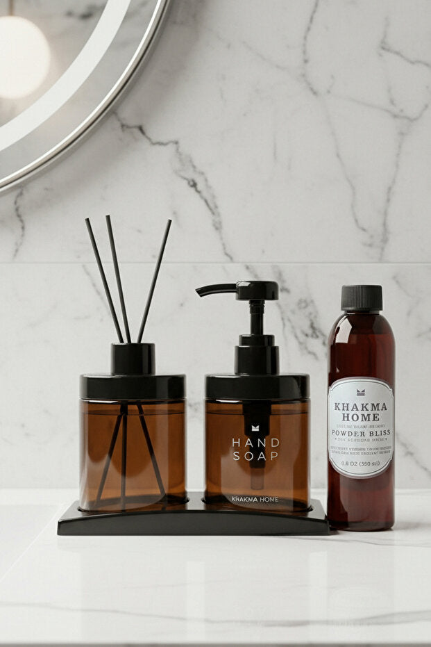 Powder Bliss Scented Amber Soap Dispenser Set