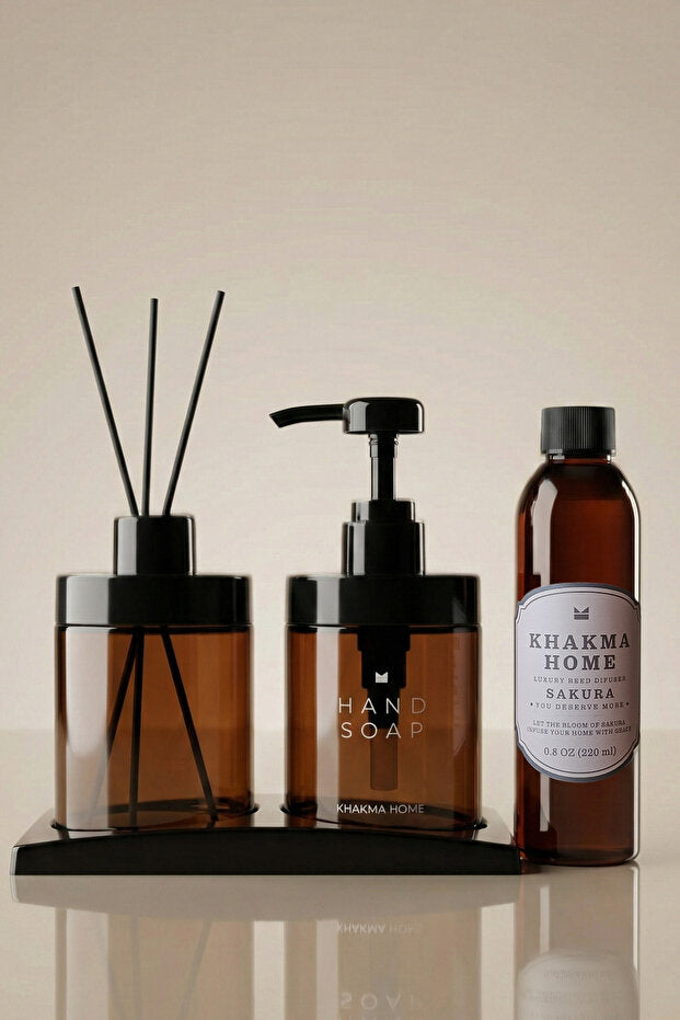 Sakura Scented Amber Soap Dispenser Set