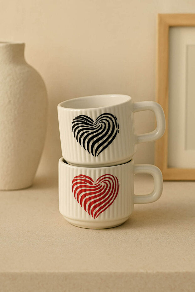 2 Piece Handmade Ceramic Red and Black Mug / Cup