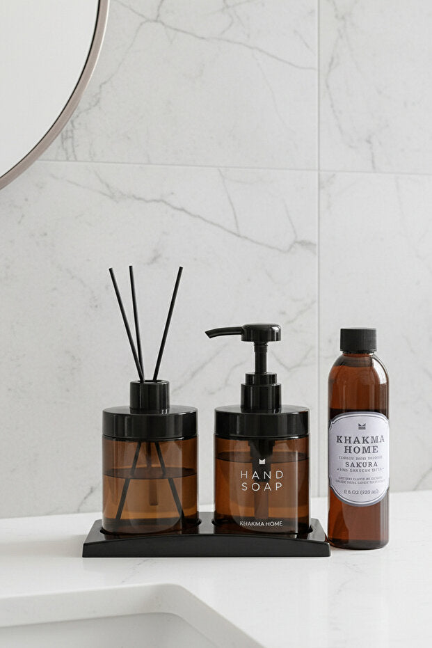 Sakura Scented Amber Soap Dispenser Set