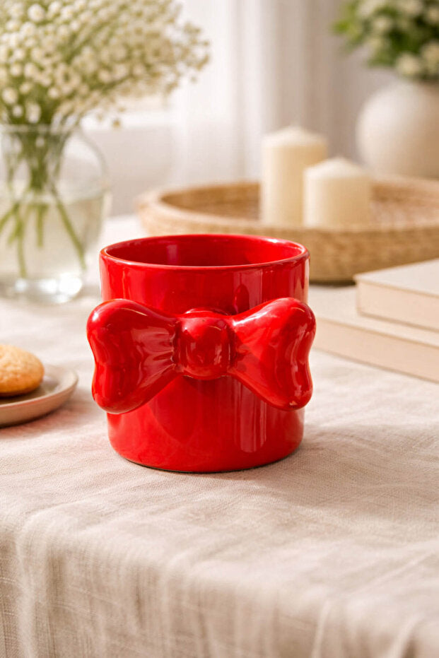 Handmade Ceramic Red Bow Mug / Cup
