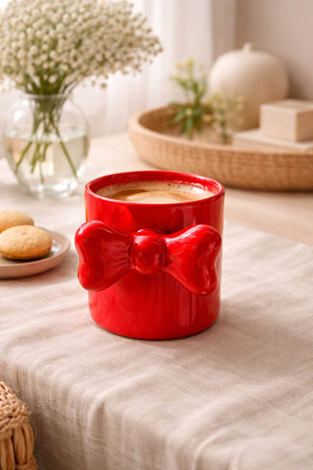 Handmade Ceramic Red Bow Mug / Cup