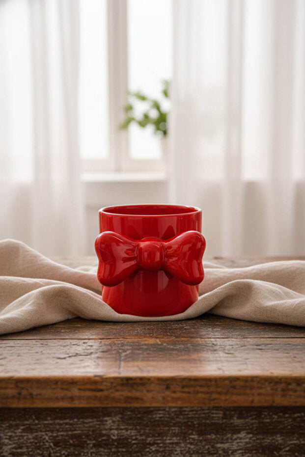 Handmade Ceramic Red Bow Mug / Cup