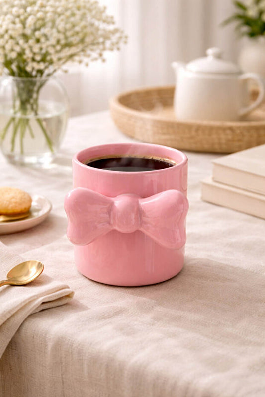 Handmade Ceramic Pink Bow Mug / Cup