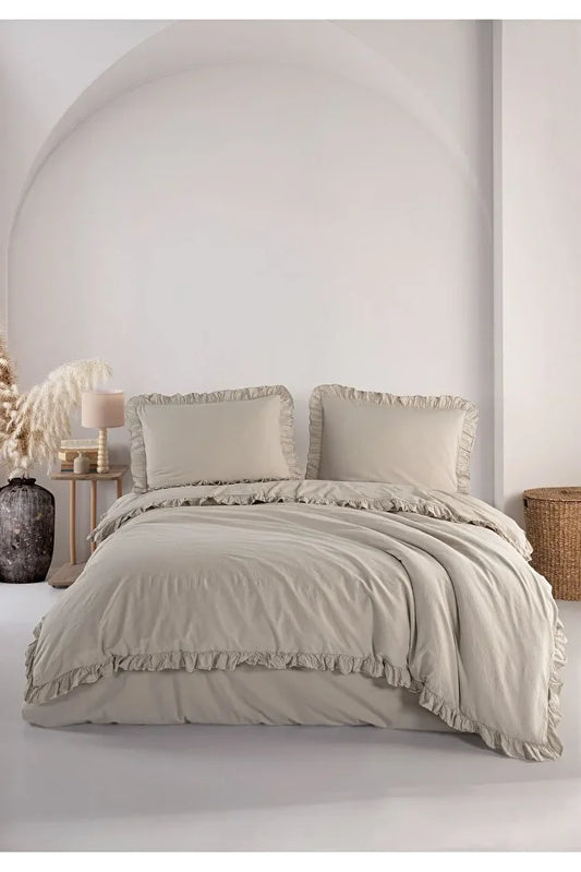 Hemera 100% Cotton Ruffle Washable Duvet Cover Set