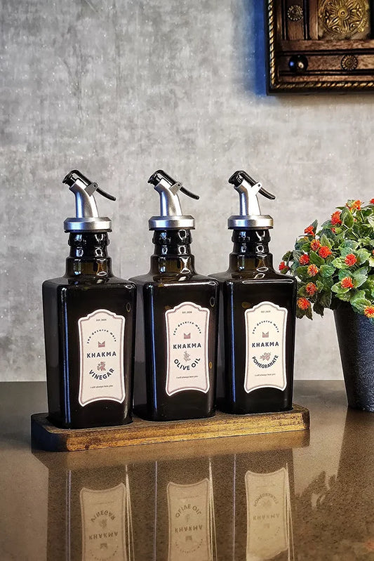 Wooden Stand Black Amber 3 Piece Italian Olive Set