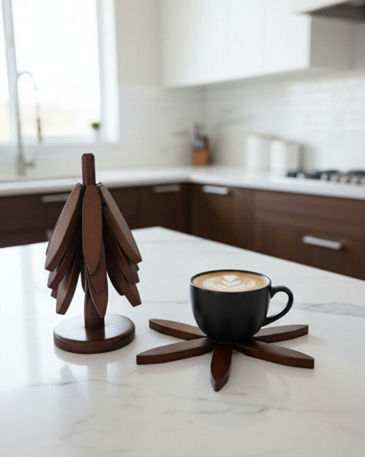 4 Piece Walnut Trivet with Stand