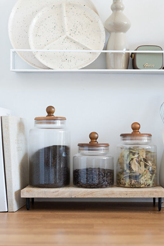 Acacia Striped Glass Storage Jars 3 Piece Set