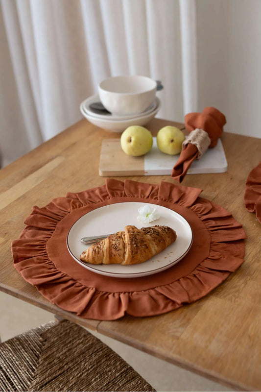 6 Piece Linen Round Placemat American Service 40cm