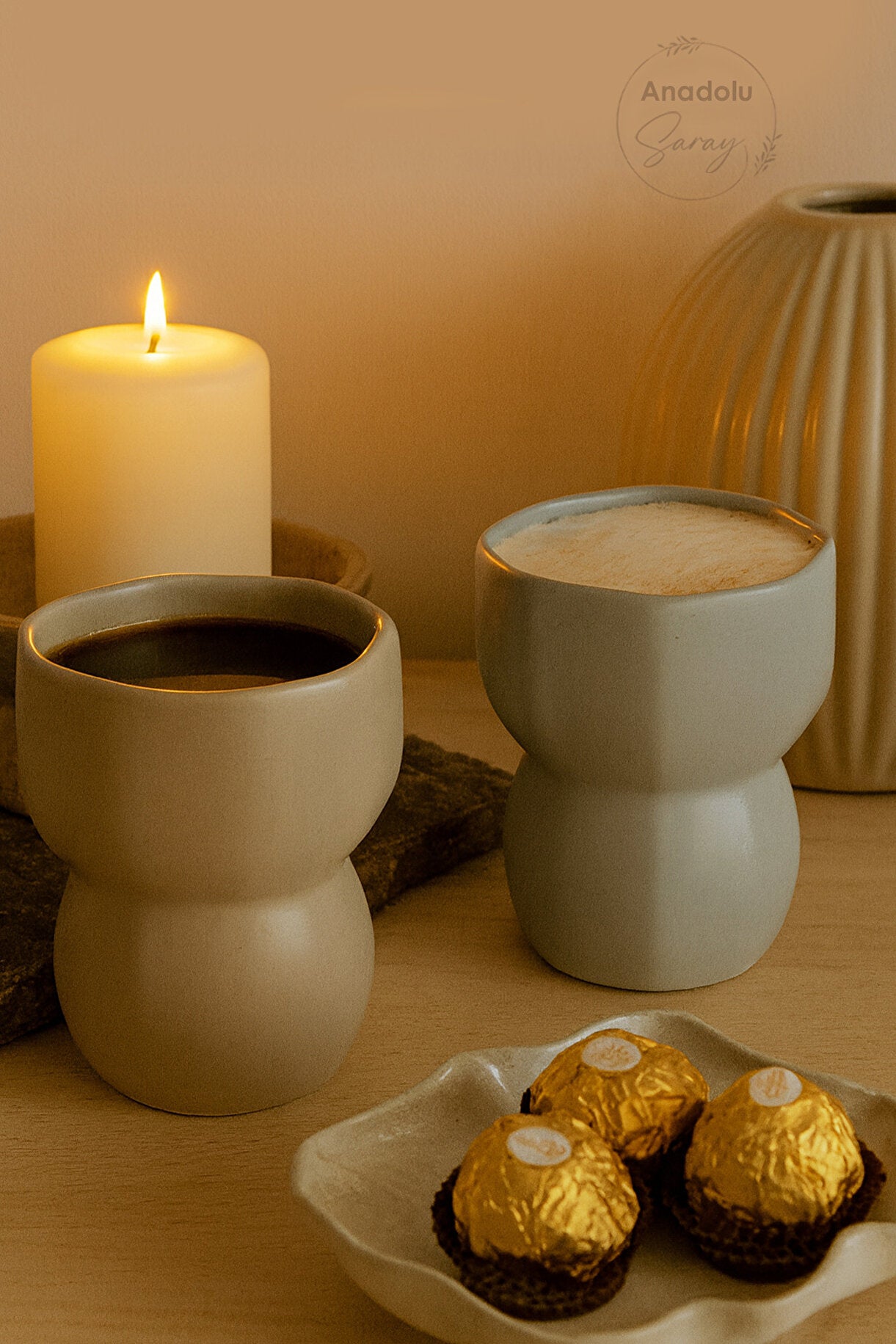 2 Piece Handmade Ceramic Octagonal Mug / Cup