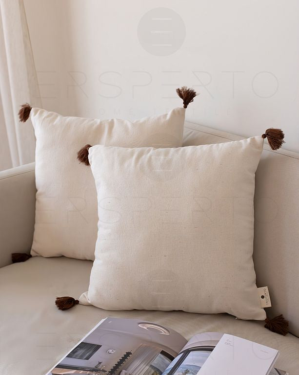 Tasseled Linen Plain Cushion Cover