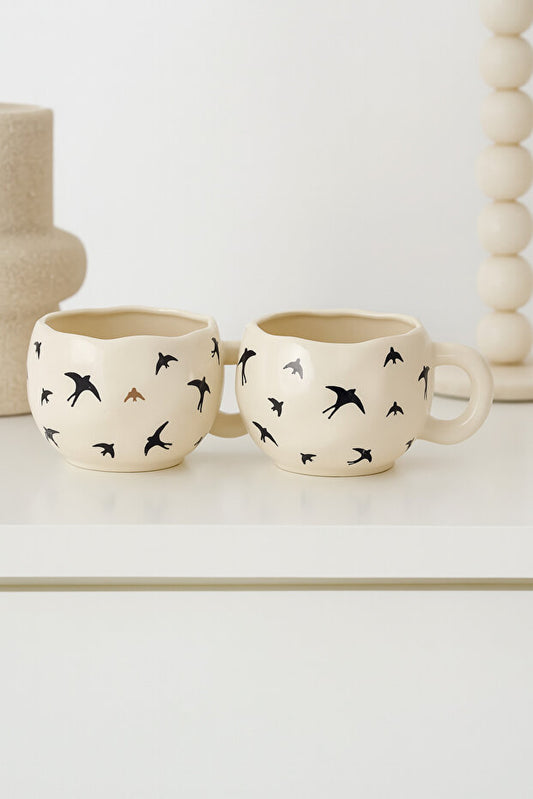 2 Piece Handmade Ceramic Birds Mug / Cup
