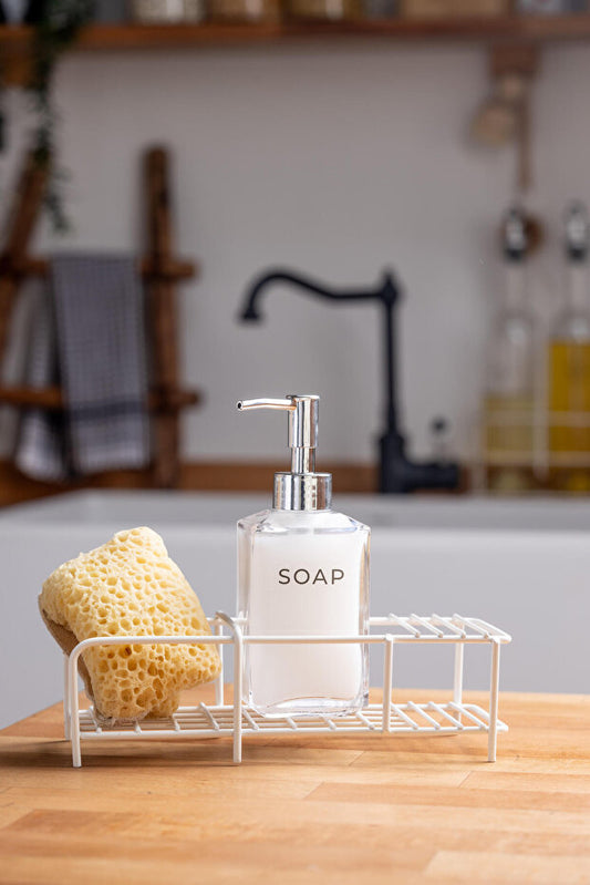 Tokyo Liquid Soap Dispenser with Metal Stand - White