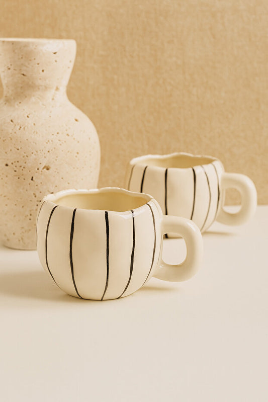 2 Piecw Handmade Ceramic Striped Mug / Cup
