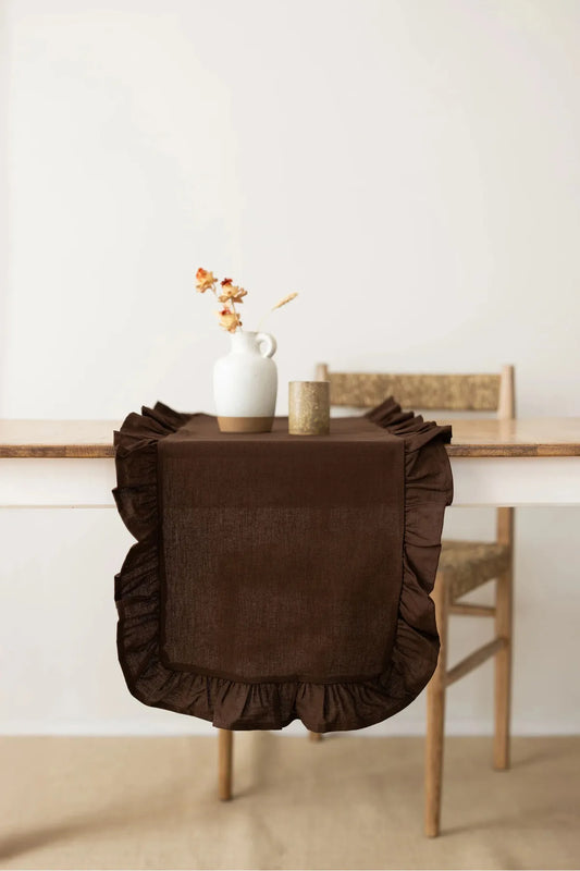 Ruffled Linen Runner 40 X 110 Cm