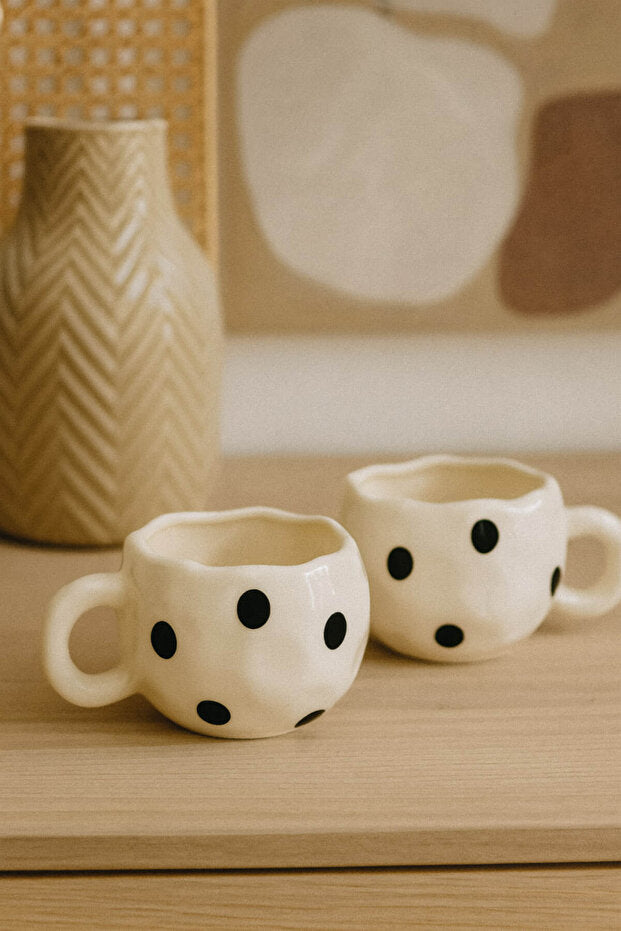 2 Piece Handmade Ceramic Polka Dot Mug / Cup