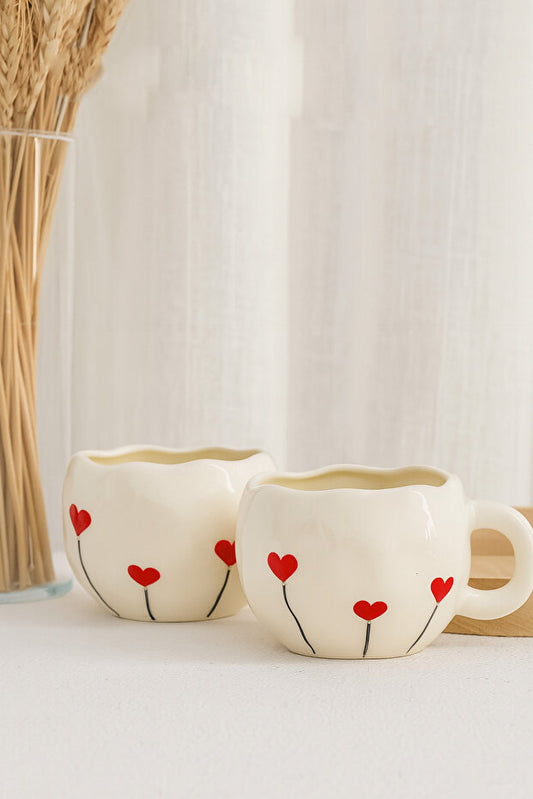 2 Piece Handmade Ceramic Striped Heart Mug / Cup