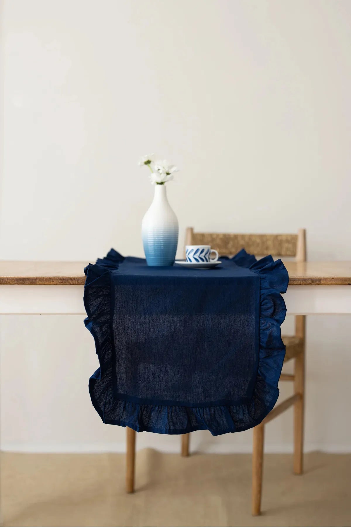Ruffled Linen Runner 40 X 110 Cm