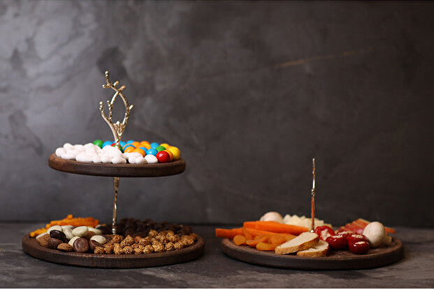 Handcrafted Wooden Presentation Stand with Silver Details 2 Piece Set