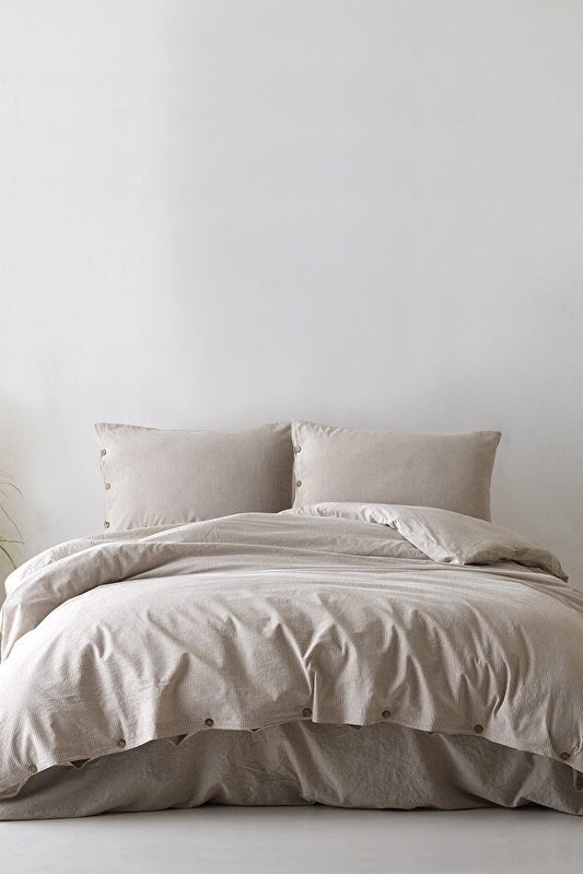 Shirt 100% Cotton Washable Vintage Duvet Cover Set - Brown