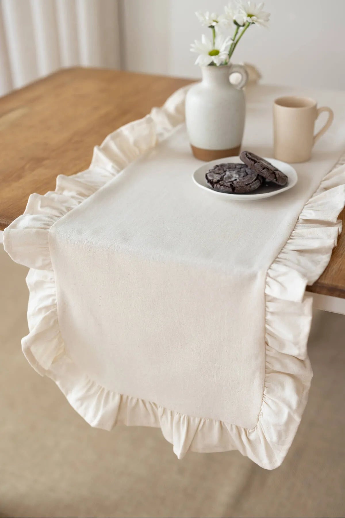 Ruffled Linen Runner 40 X 110 Cm