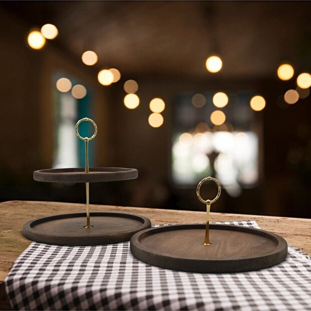 Handcrafted Wooden Presentation Stand with Gold Details 2 Piece Set