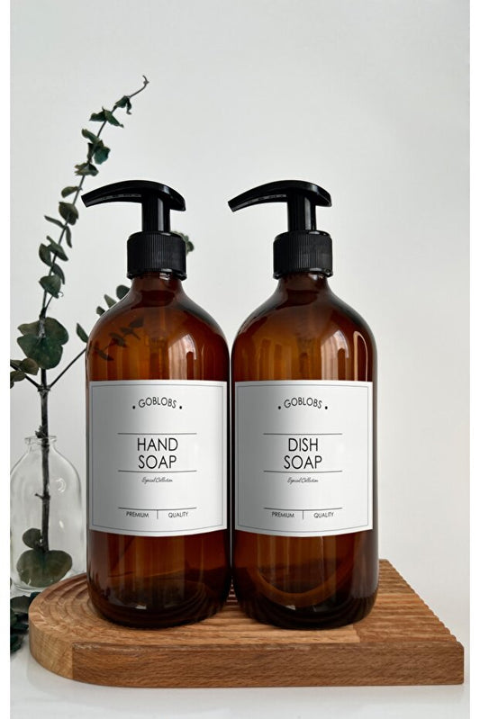 Soap Dispenser 2 Piece 500 ml Glass Amber Set