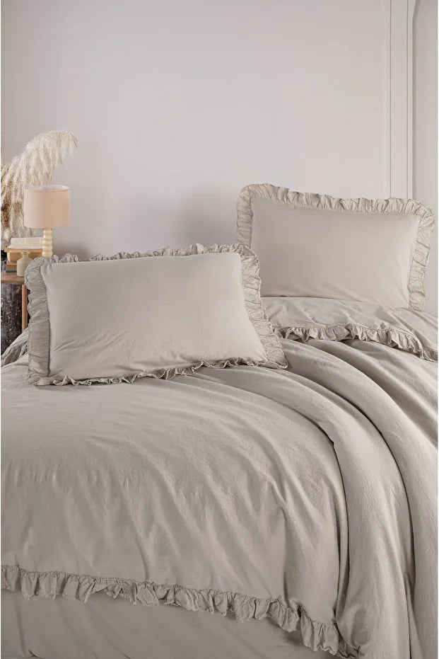 Hemera 100% Cotton Ruffle Washable Duvet Cover Set
