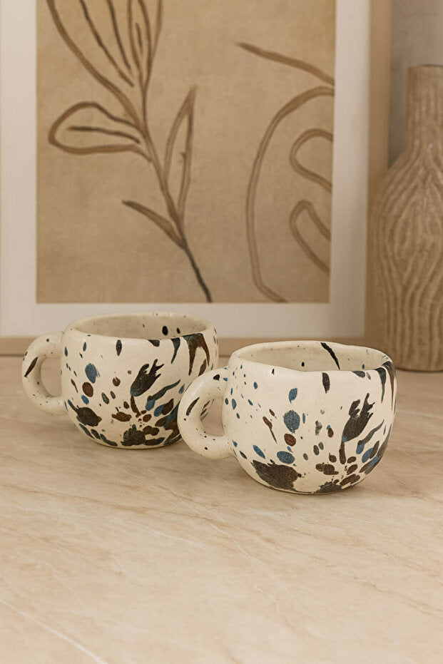 2 Piece Handmade Ceramic Elegant Themed Mug / Cup